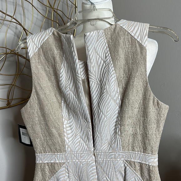 🆕NWT Ellen Tracy Textured Tan/Ivory Bodycon Midi Sheath Dress, 10 - Picture 6 of 12